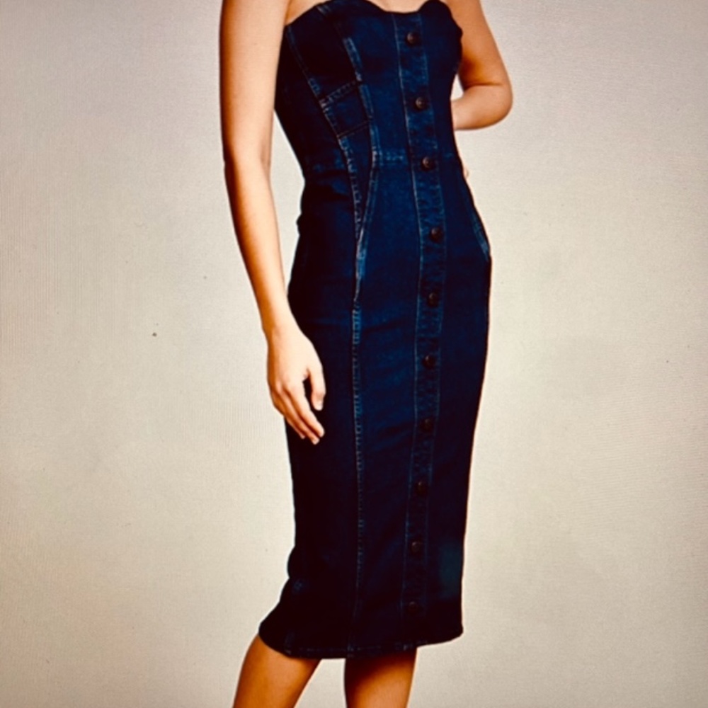 Veronica Beard Strapless Sheath Denim Dress